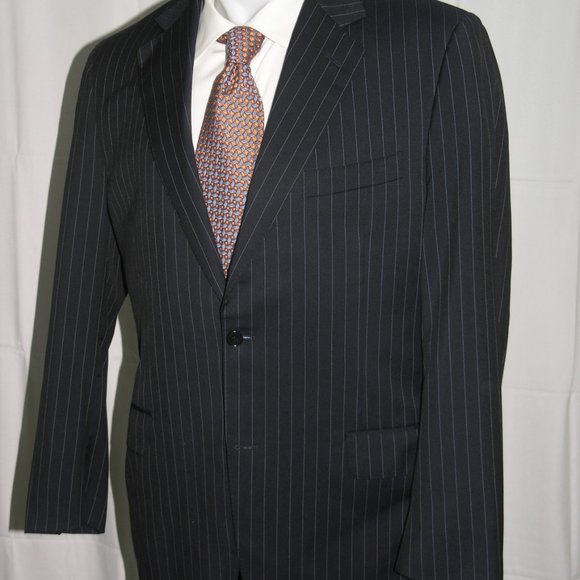 Canali 13320 Drop 7 Navy Blue Striped Two Button Suit 42L - Picture 6 of 13